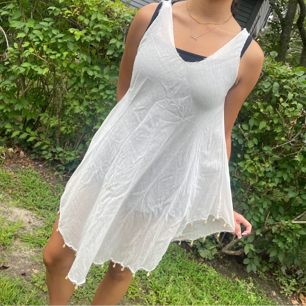 Whimsical, Cover Up Mini Dress Beachy with real shells ,Coconut girl